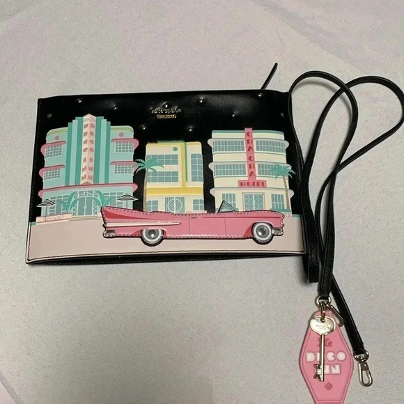 kate spade Handbags - KATE SPADE ♠️ Crossbody Purse,retro “Checking in car”. NWOT, pink Cadillac